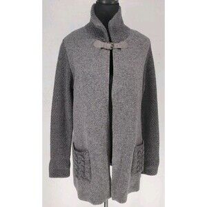 Chiaramente Small | Gray Italian Wool Blend Knit Funnel‎ Neck Cardigan Sweater
